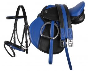 Complete saddle set Blue/black Pony