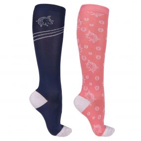 Knee stockings Jaily (2-pack) Evening blue/pink 31-34